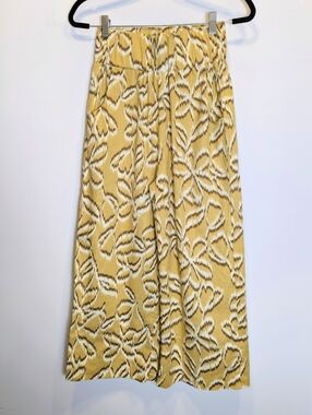 Kourt Yellow Patterned Brown White Floral Cropped Wide Leg Pants Size XS